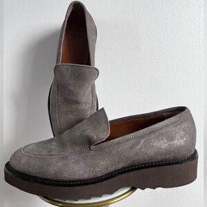 Aquatalia Kelsey Weatherproof Metallic Suede Loafers Size 7.5